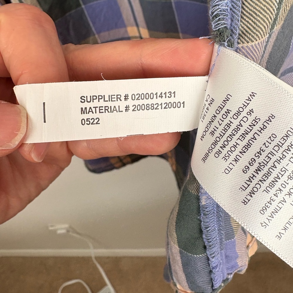 Lauren Ralph Lauren 100% Cotton Lavender, Green & Peach Plaid Button-Up size XL - Picture 7 of 12